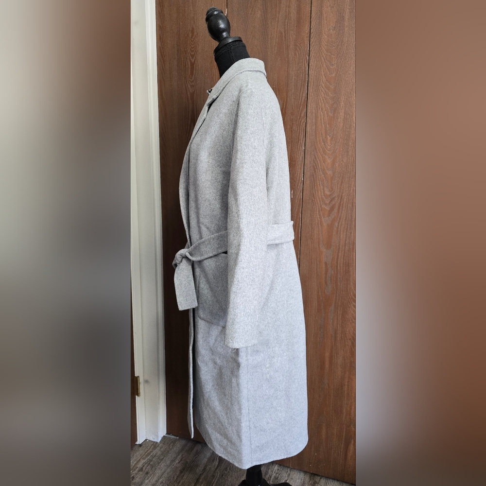 Gray Women's Belted Handmade Wool Coat - Picture 8 of 10